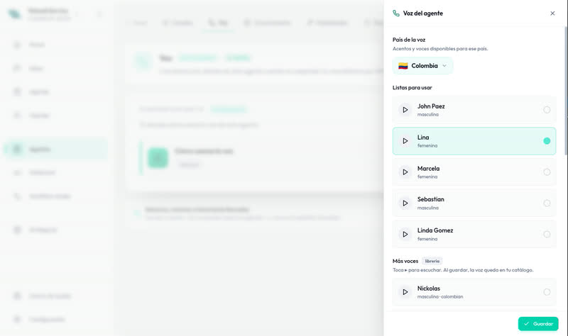 Agent voice settings in the Yatendi dashboard